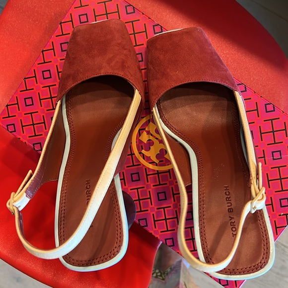 TB paprika beige color block peep toe 100mm - Picture 4 of 5